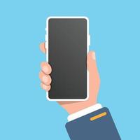 mano Tenere smartphone icona nel piatto stile. mobile dispositivo vettore illustrazione su isolato sfondo. aggeggio cartello attività commerciale concetto.