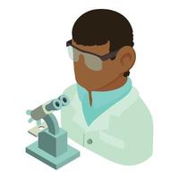 ricerca laboratorio icona isometrico vettore. maschio medico opera con microscopio vettore