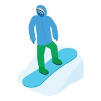 snowboarder icona, isometrico stile vettore