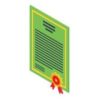 verde diploma icona isometrico vettore. certificato design vettore