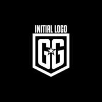 gg iniziale gioco logo con scudo e stella stile design vettore