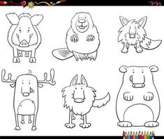 personaggi dei cartoni animati animali impostare la pagina del libro da colorare vettore