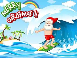 Babbo Natale che fa surf in spiaggia per il Natale estivo vettore