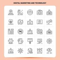 schema 25 digitale marketing e tecnologia icona impostato vettore linea stile design nero icone impostato lineare pittogramma imballare ragnatela e mobile attività commerciale idee design vettore illustrazione