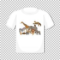 disegno di gruppo di animali selvatici su t-shirt isolato su sfondo trasparente vettore