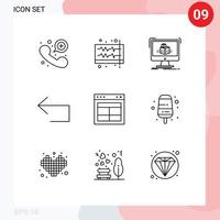 mobile interfaccia schema impostato di 9 pittogrammi di dividere sinistra onda indietro schizzo modificabile vettore design elementi