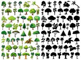 insieme di piante e alberi con la sua silhouette vettore