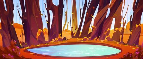 chiaro lago nel autunno foresta cartone animato paesaggio vettore