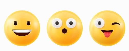 3d rendere emoji viso, Sorridi, mostrare lingua e Wow vettore