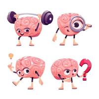 cervello personaggi, cartone animato portafortuna con divertente viso vettore