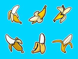 Banana impostato etichetta cartone animato stile. Banana icona impostare. vettore