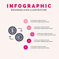 scambio monete moneta dollaro Euro finanza finanziario i soldi solido icona infografica 5 passaggi presentazione sfondo vettore