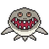 carino squalo personaggio pixel arte. vettore illustrazione.