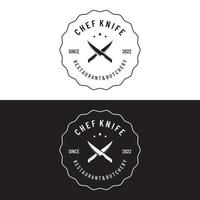capocuoco coltello logo modello disegno, Vintage ▾ macellaio coltello.logo per attività commerciale, distintivo, ristorante, macellaio negozio, bar, marca e coltello negozio. vettore