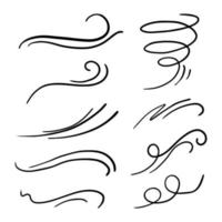 set di doodle del vento disegnato a mano, illustrazione vettoriale. vettore