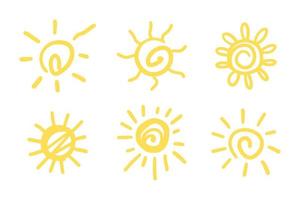 insieme di elementi di doodle sun.design. illustrazione vettoriale. vettore