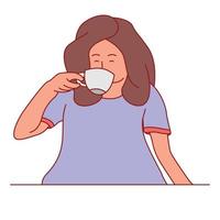 giovane donna godendo un' tazza di caffè piatto design vettore