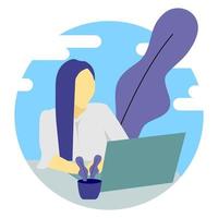 vettore illustrazione design di donna Lavorando nel davanti di il computer portatile