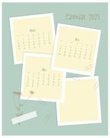 calendario per primavera 2023 Vintage ▾ collage con camomilla francobollo e Appunti. calendario marzo aprile Maggio. vettore