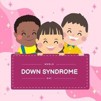 felice tre bambini con sindrome di down tenere banner