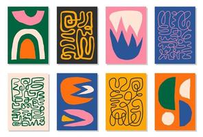 set di 8 poster artistici da parete ispirati a Matisse, brochure, modelli di volantini, collage contemporaneo. modello astratto linea organica, design disegnato a mano, carta da parati semplice. vettore vintage grafico di forme dinamiche