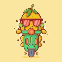 carino Limone frutta personaggio portafortuna equitazione scooter isolato cartone animato nel piatto stile design vettore