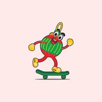 portafortuna Natale cartone animato personaggio vettore design. illustrazione personaggio scalata su il skateboard
