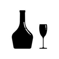 impostato di alcool bottiglia e bicchiere sagome. vettore clip arte isolato su bianca. semplice minimalista illustrazione nel nero colore.