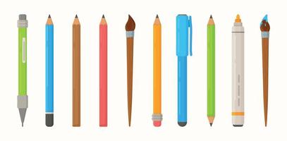 vettore impostato di Stazionario per scolari. penne, matite, marcatori, spazzole e altro scuola oggetti.