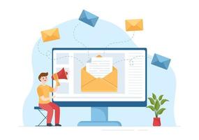 e-mail servizio con corrispondenza consegna, elettronico posta Messaggio e attività commerciale marketing nel piatto cartone animato mano disegnato modelli illustrazione vettore