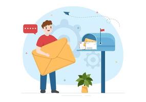 e-mail servizio con corrispondenza consegna, elettronico posta Messaggio e attività commerciale marketing nel piatto cartone animato mano disegnato modelli illustrazione vettore