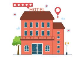 Hotel revisione con valutazione servizio, utente soddisfazione per nominale cliente, Prodotto o Esperienza nel piatto cartone animato mano disegnato modelli illustrazione vettore