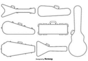 Insieme dell'icona di stile della linea della cassa della chitarra di vettore