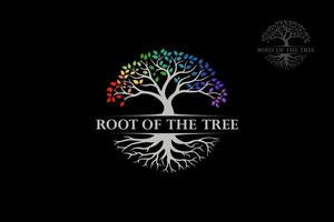 radice di il albero arcobaleno - vettore logo illustrazione. Questo logo simboleggiare un' protezione, pace, tranquillità, crescita, e cura o preoccupazione per sviluppo su nero sfondo.