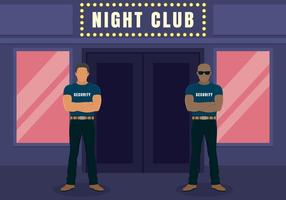 Due grandi buttafuori che stanno fuori dell'entrata all'illustrazione del night-club vettore