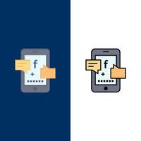 promozione sociale sociale promozione digitale icone piatto e linea pieno icona impostato vettore blu sfondo