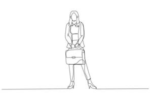 illustrazione di donna d'affari hold diplomatico Borsa indossare Specifiche camicia scacchi blazer i pantaloni alto tacchi. singolo linea arte stile vettore