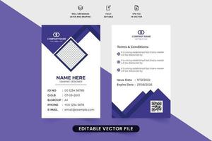 Stampa pronto identità carta design per attività commerciale o accademico organizzazioni. minimo aziendale id carta modello vettore con geometrico forme e viola colori. personale identità carta design per attività commerciale.