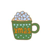 verde Natale tazza con caldo bevanda e marshmallows. vettore