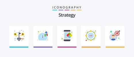 strategia piatto 5 icona imballare Compreso obiettivo. strategia. creativo. marketing. soluzione. creativo icone design vettore