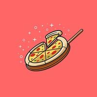 Pizza nel di legno padella con scintillante stelle vettore