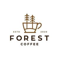 foresta caffè tazza bar logo icona illustrazione design vettore con albero simbolo