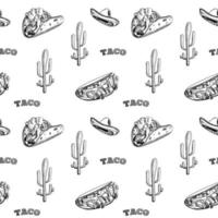 tacos senza soluzione di continuità modello, mano disegnato illustrazione. messicano cucina. veloce cibo menù design. tacos mano disegnato. messicano cibo. design per moda , tessuto, tessile, sfondo, coperchio. vettore illustrazione.