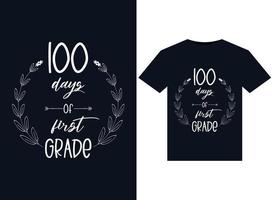 100 giorni di scuola primo grado illustrazioni per pronti per la stampa magliette design vettore