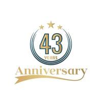 43 anno anniversario vettore modello design illustrazione. oro e blu colore design con nastro