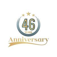 46 anno anniversario vettore modello design illustrazione. oro e blu colore design con nastro