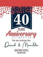 40 ° anni anniversario logo celebrazione con amore per celebrazione evento, compleanno, nozze, saluto carta, e invito vettore