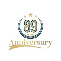 89 anno anniversario vettore modello design illustrazione. oro e blu colore design con nastro