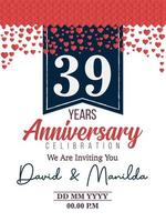 39th anni anniversario logo celebrazione con amore per celebrazione evento, compleanno, nozze, saluto carta, e invito vettore