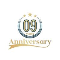 09 anno anniversario vettore modello design illustrazione. oro e blu colore design con nastro